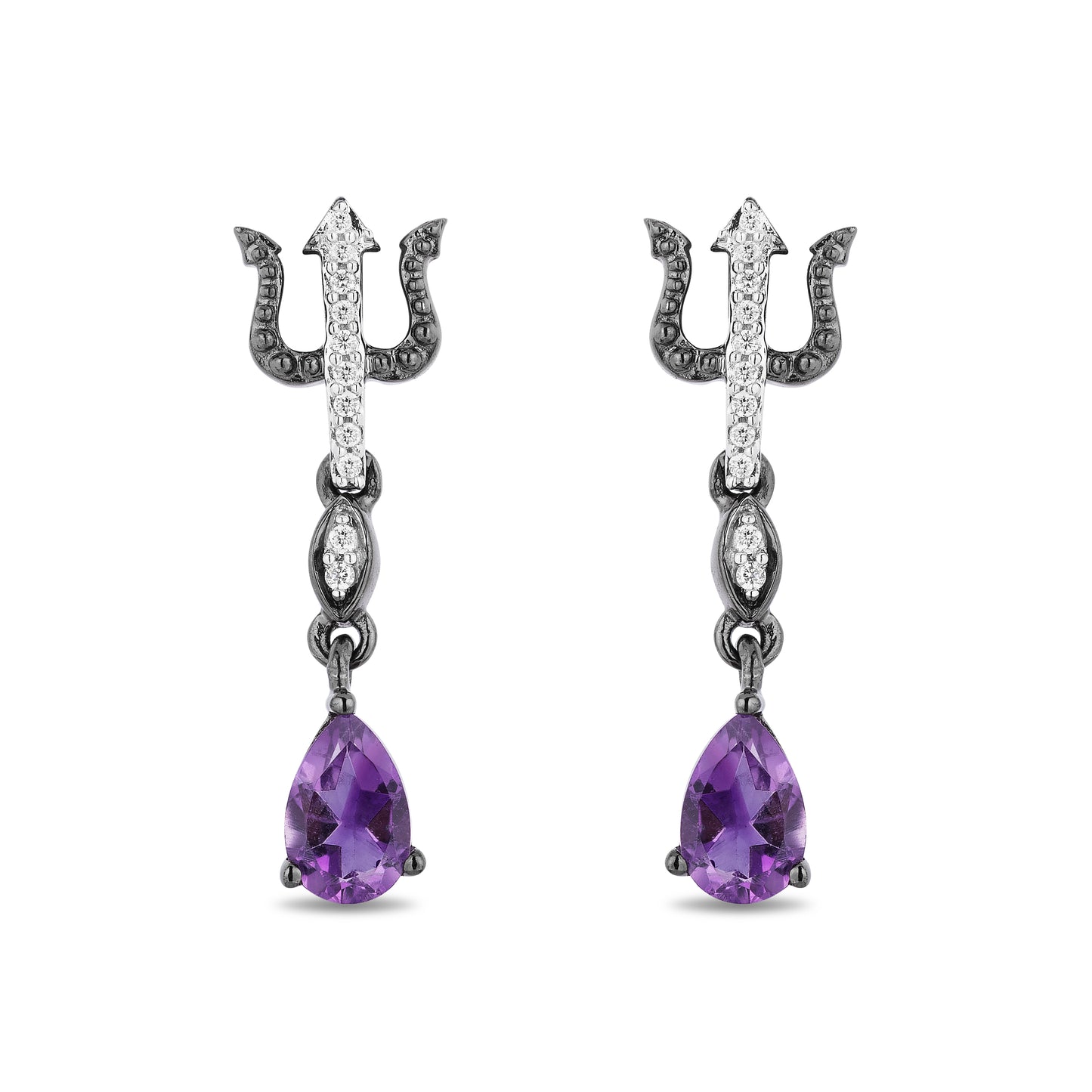 Enchanted Disney Fine Jewelry Black Rhodium over Sterling Silver with 1/20 CTTW White Diamond with Amethyst Ursula Earrings