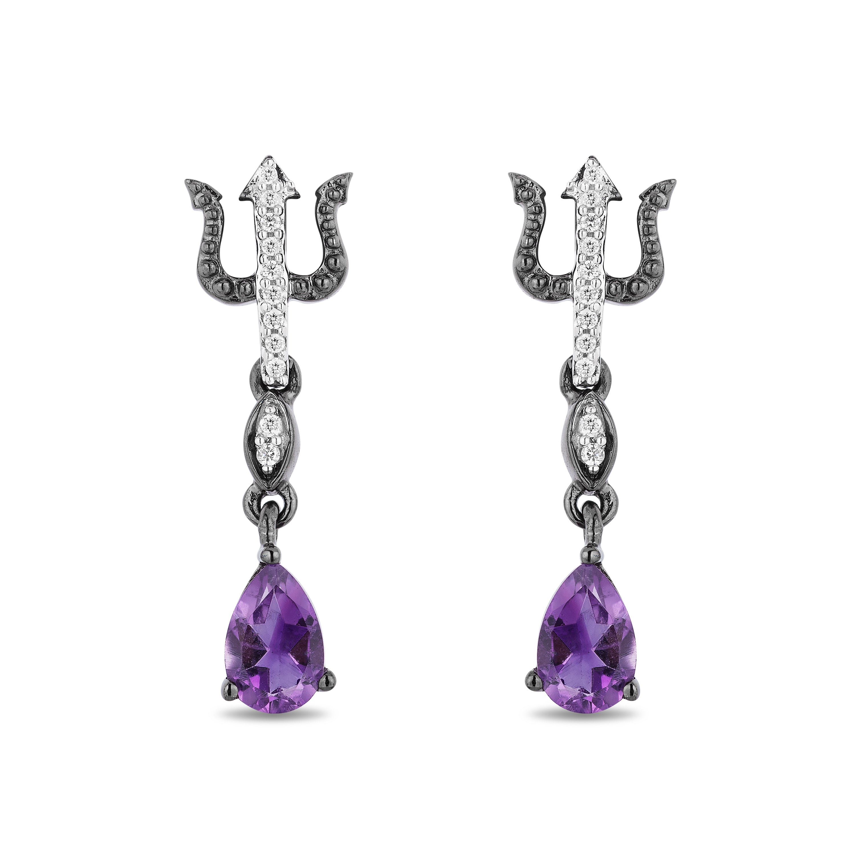 Disney Ursula Inspired Diamond & Amethyst Earrings Black Rhodium 1/20