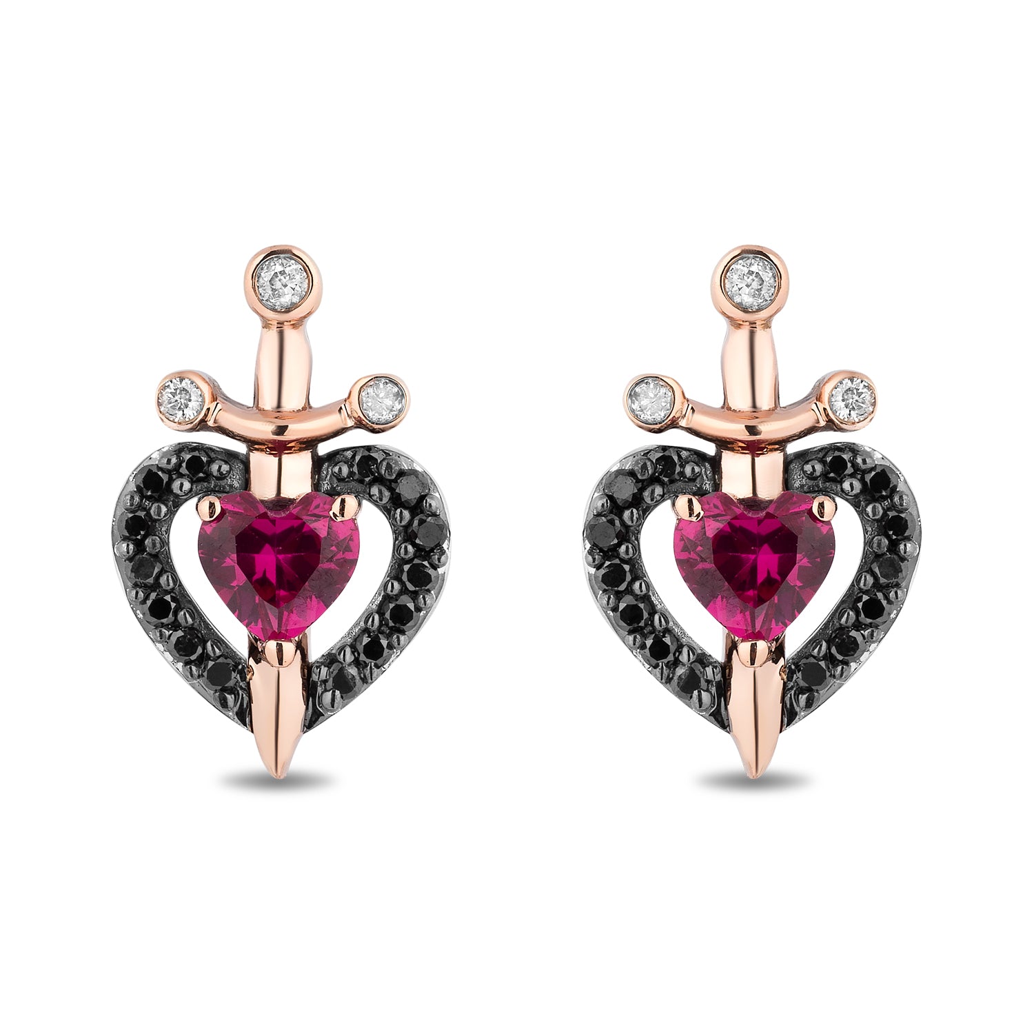 Disney Evil Queen Inspired Ruby Heart Earrings 10K Rose Gold 1/6