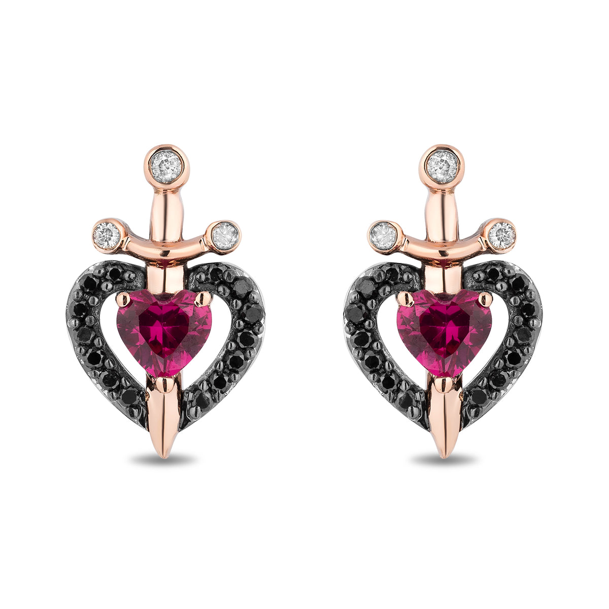 Disney Evil Queen Inspired Ruby Heart Earrings 10K Rose Gold 1 6