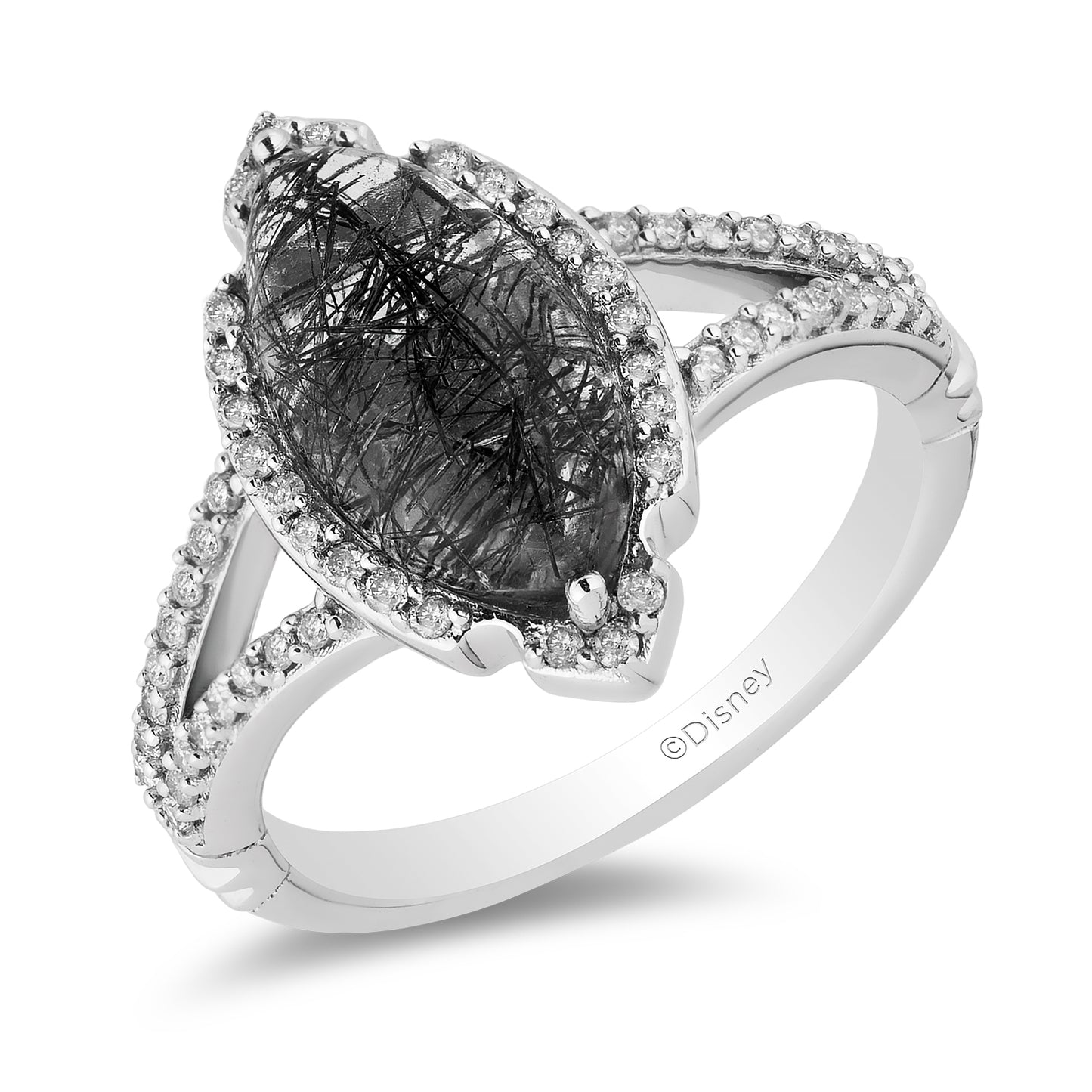 Enchanted Disney Fine Jewelry Sterling Silver 1/3 CTTW Diamond and Rutile Quartz Maleficent Ring