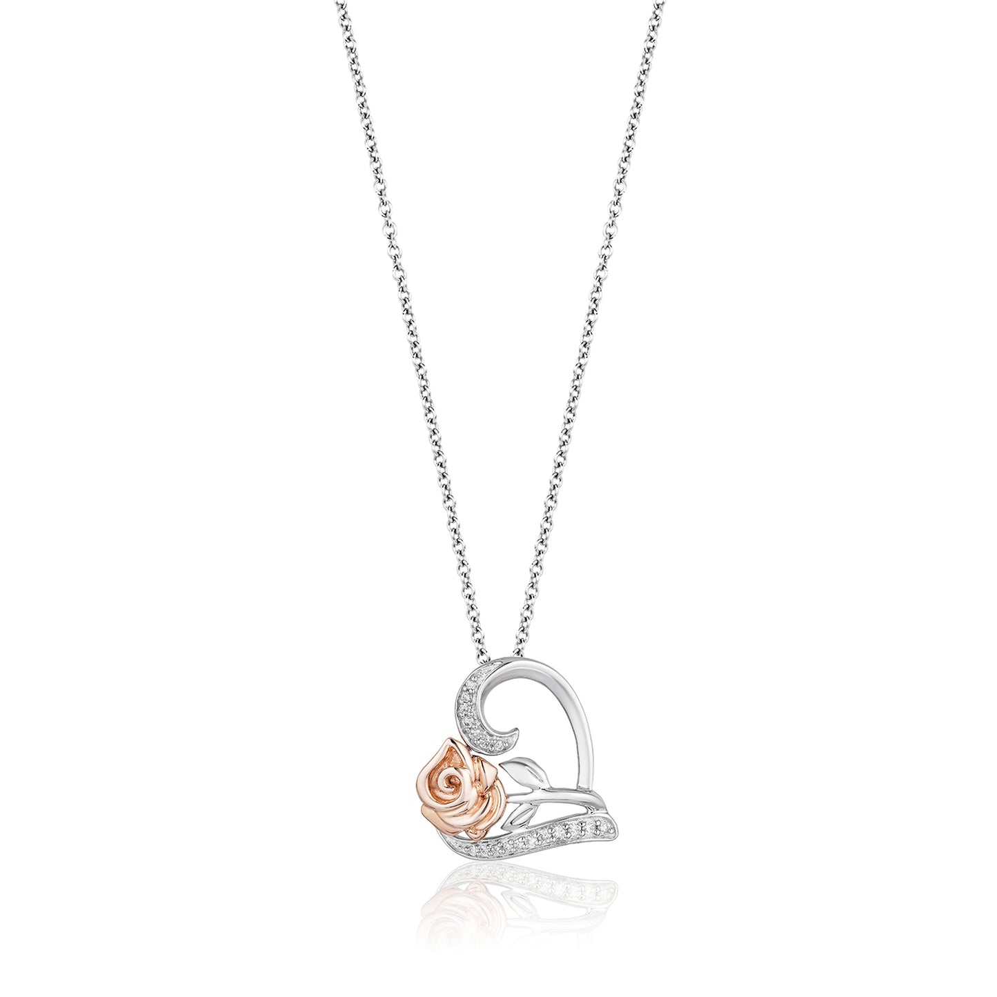 Enchanted Disney Fine Jewelry 14K Rose Gold Over Sterling Silver 1/10 CTTW Belle Rose Pendant Necklace