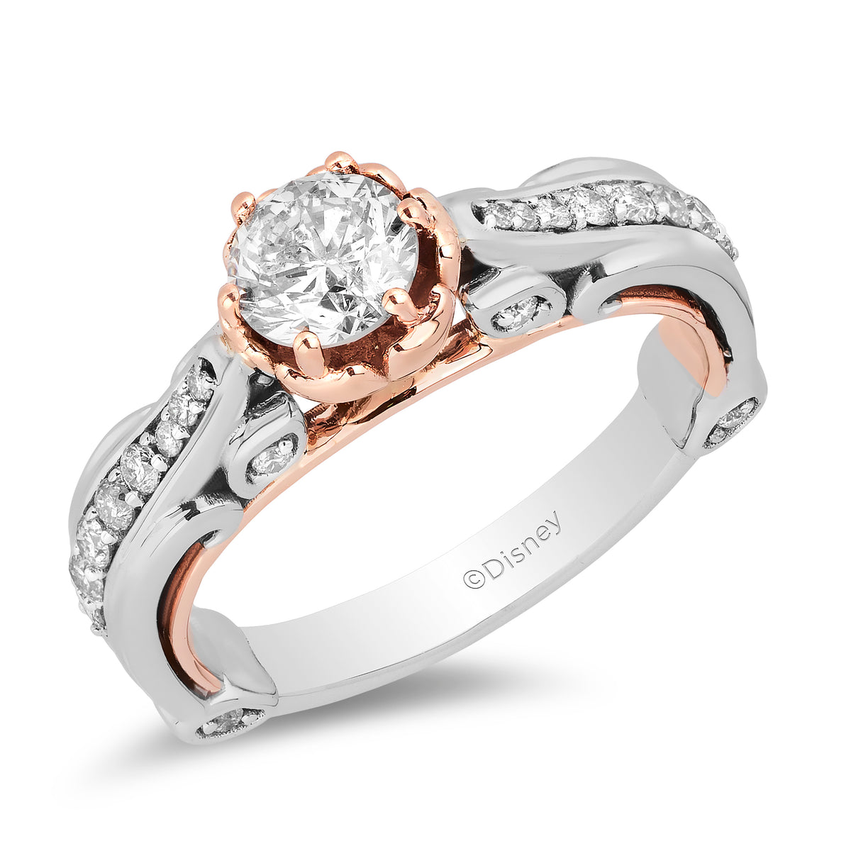 Enchanted Disney Fine Jewelry 14K White Gold and Rose Gold with 1 CTTW Belle Rose Engagement Ring