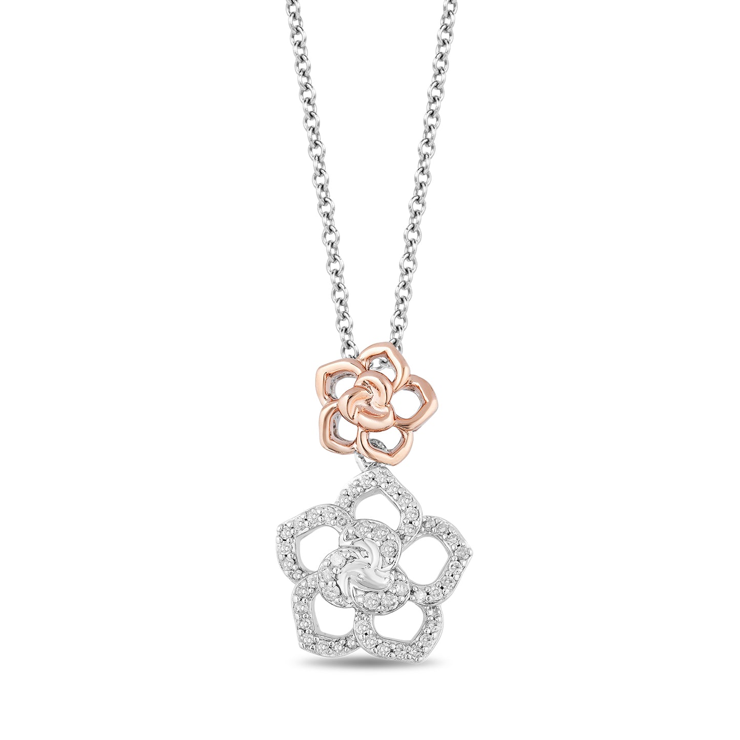 Enchanted Disney Fine Jewelry 14K Rose Gold Over Sterling Silver with 1/5 CTTW Belle Rose Pendant Necklace