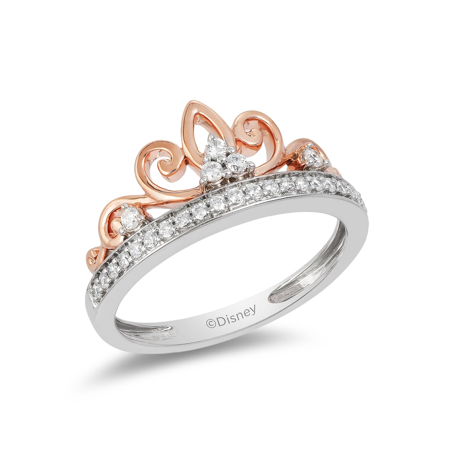 Enchanted Disney Fine Jewelry Sterling Silver and 10K Rose Gold 1/5 CTTW Majestic Princess Tiara Ring