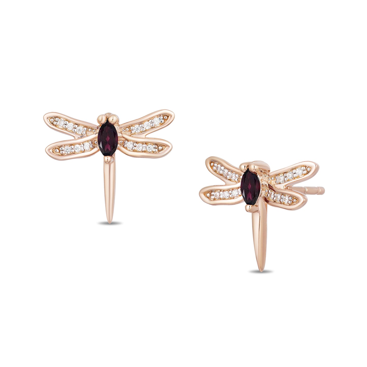 Enchanted Disney Fine Jewelry 14K Rose Gold over Sterling Silver with 1/15 CTTW Diamond And Rhodolite Garnet Mulan Dragonfly Earrings