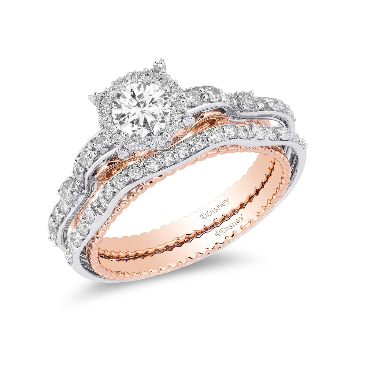 Enchanted Disney Fine Jewelry 14K White Gold and Rose Gold with 1 1 10 CTTW Cinderella Bridal Set