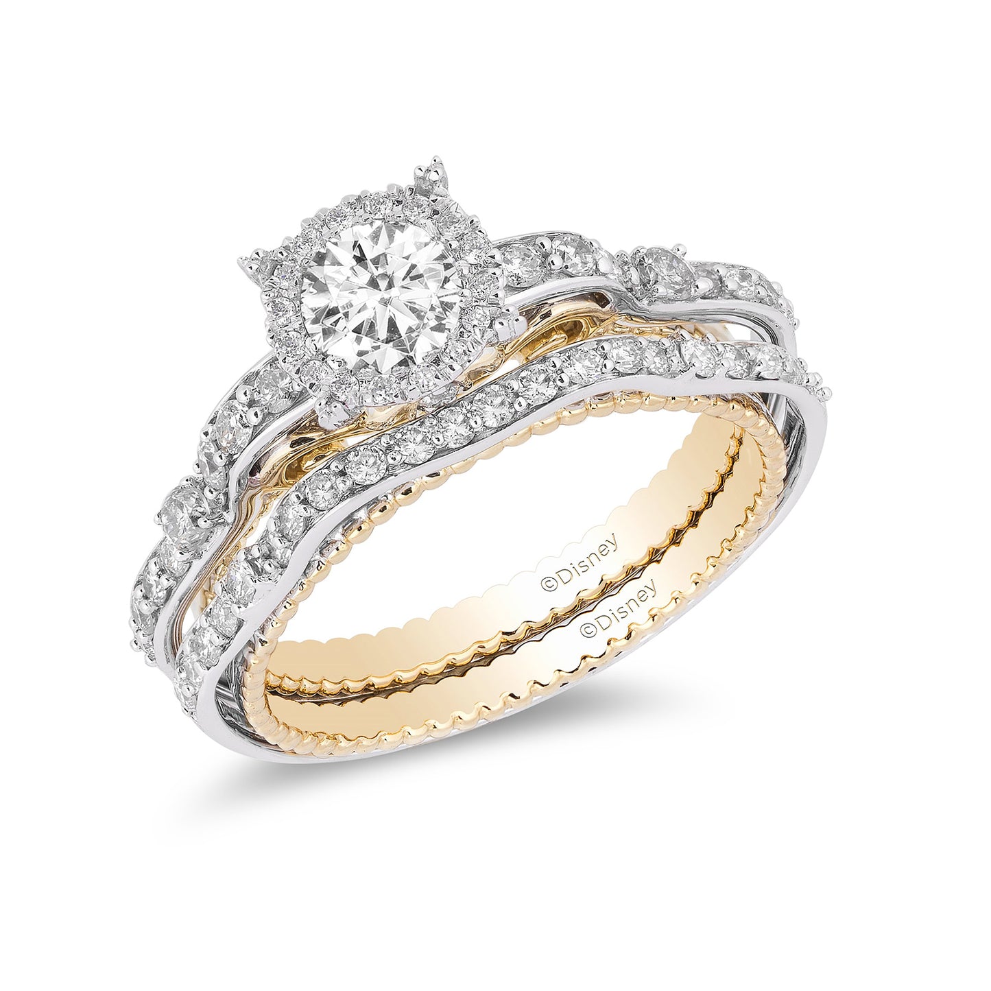 Enchanted Disney Fine Jewelry 14K White Gold And Yellow Gold with 1 1/10 CTTW Cinderella Bridal Set