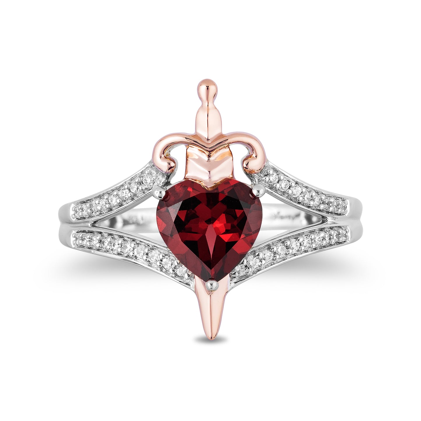 Enchanted Disney Fine Jewelry Sterling Silver and 10K Rose Gold with 1/10 CTTW Diamond with Red Garnet Evil Queen Ring
