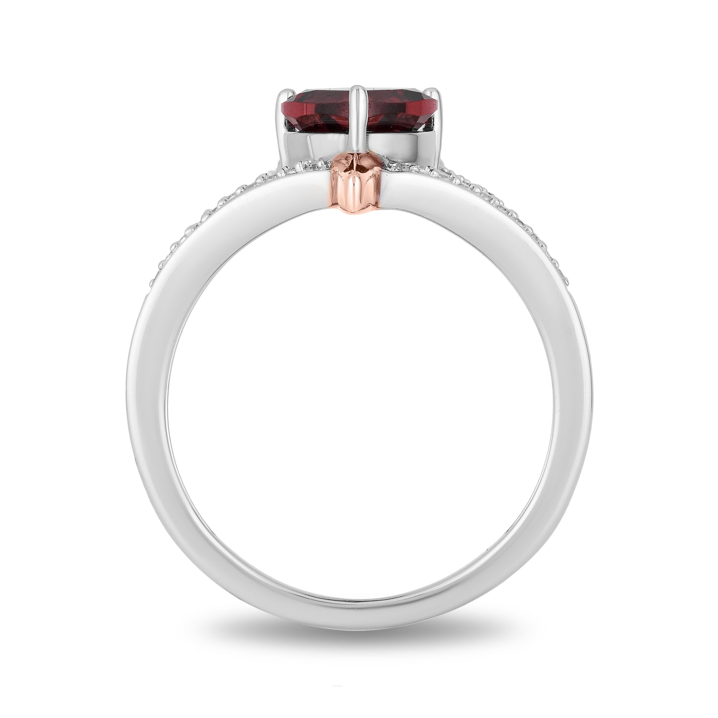 Enchanted Disney Fine Jewelry Sterling Silver and 10K Rose Gold with 1/10 CTTW Diamond with Red Garnet Evil Queen Ring
