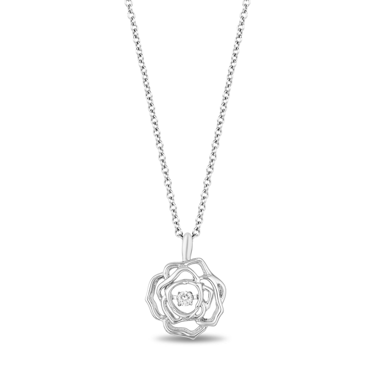 Disney Belle Inspired Rose Pendant Necklace in Sterling Silver 1/20