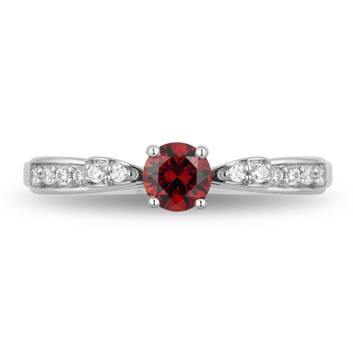 Enchanted Disney Fine Jewelry Sterling Silver 1/10 CTTW Diamond and 4mm Round Garnet Snow White Fashion Ring