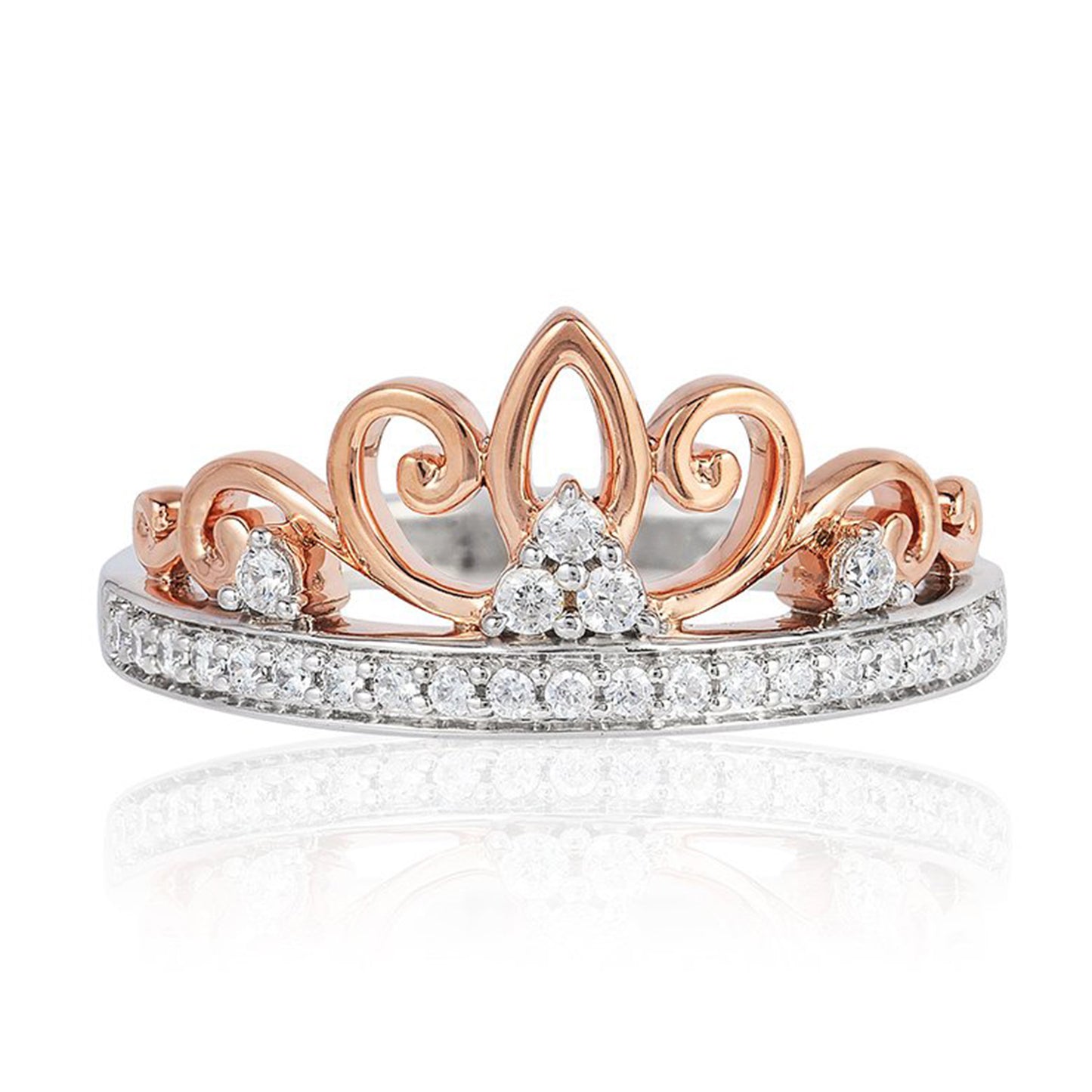 Enchanted Disney Fine Jewelry Sterling Silver and 10K Rose Gold 1/5 CTTW Majestic Princess Tiara Ring
