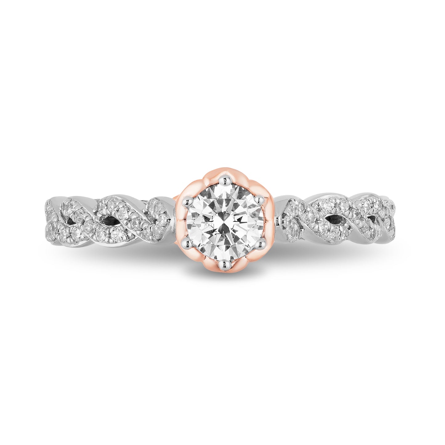 Enchanted Disney Fine Jewelry 14K White Gold and Rose Gold with 9/10 CTTW Diamond Belle Engagement Ring