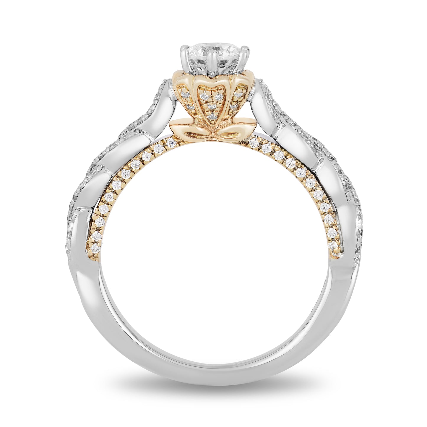 Enchanted Disney Fine Jewelry 14K White Gold and Yellow Gold with 9/10 CTTW Diamond Belle Engagement Ring