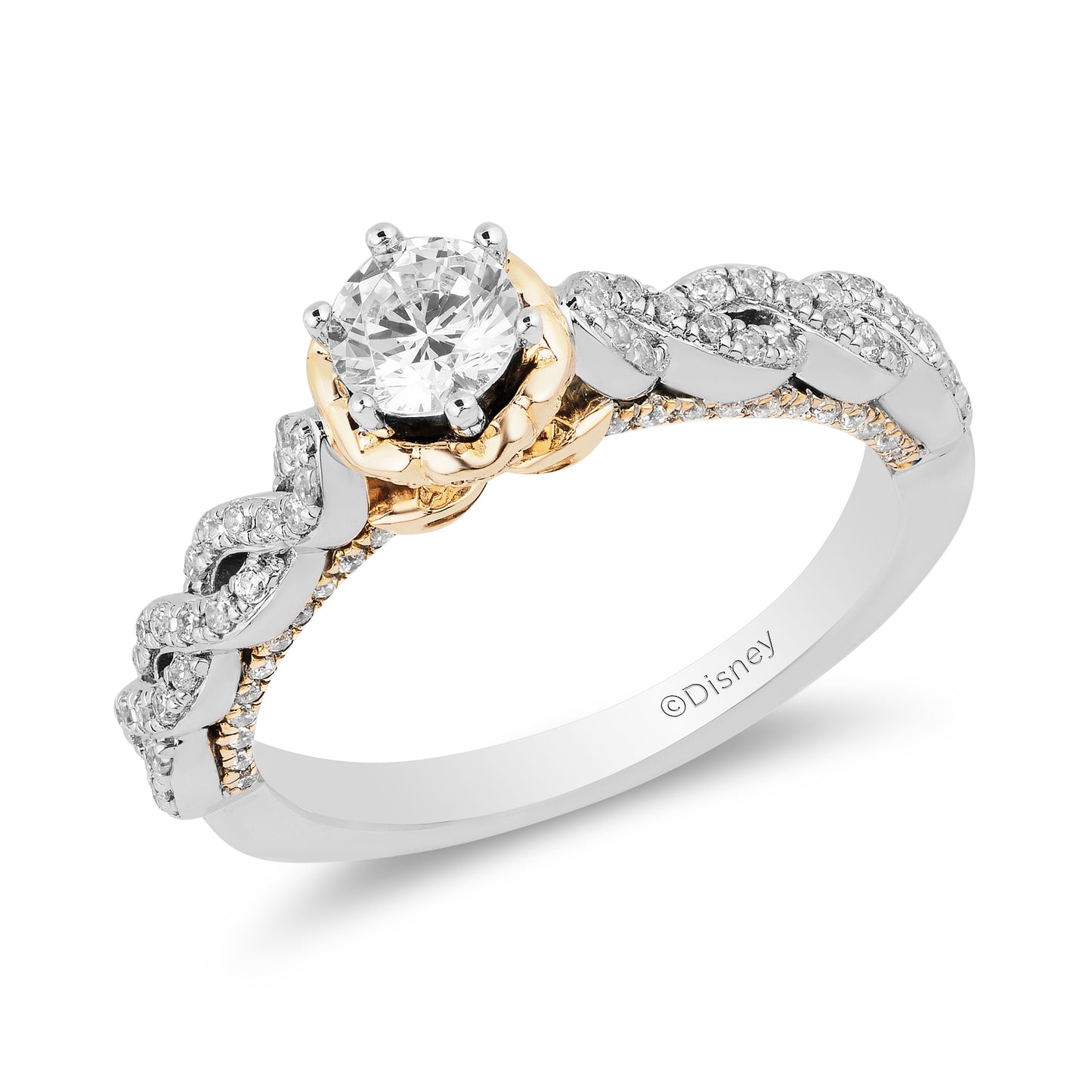 Enchanted Disney Fine Jewelry 14K White Gold and Yellow Gold with 9/10 CTTW Diamond Belle Engagement Ring