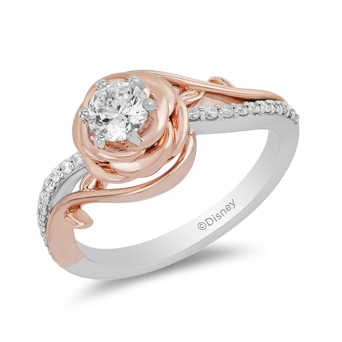 Enchanted Disney Fine Jewelry 14K White Gold and Rose Gold with 5 8 CTTW Diamond Belle Engagement Ring