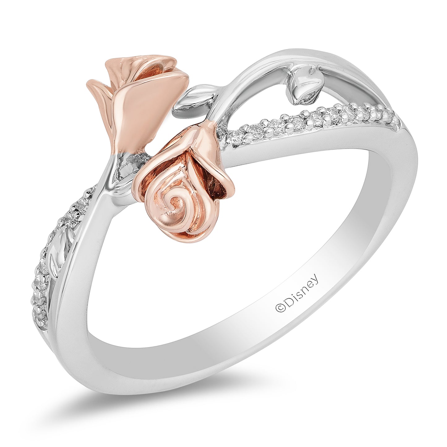 Enchanted Disney Fine Jewelry 14K Rose Gold over Sterling Silver 1/10 CTTW Belle Rose Fashion Ring