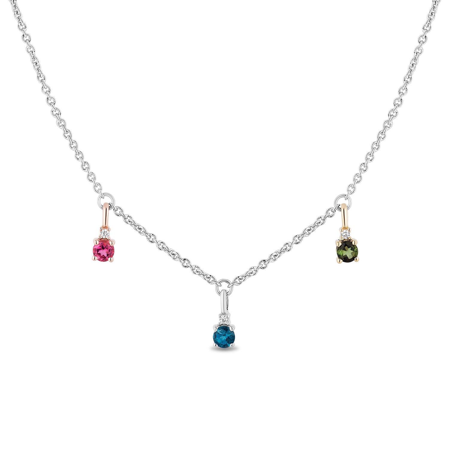 Disney Aurora Inspired London Blue Topaz and Pink & Green Tourmaline Necklace Pendant in Sterling Silver and 10K Rose Gold View 1