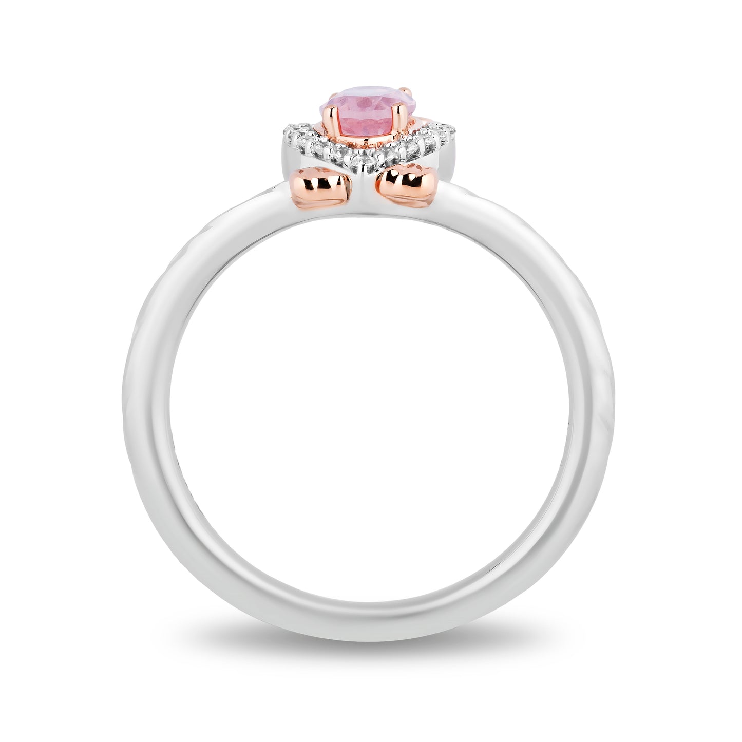 Disney Aurora Inspired Diamond and Pink Quartz Owl Ring in Sterling Silver and 10K Rose Gold 1/10 CTTW View 5
