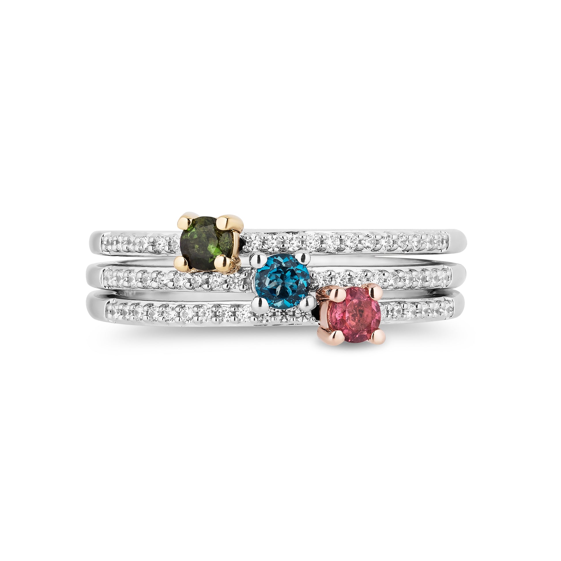 Disney Aurora Inspired Diamond with London Blue Topaz and Pink and Green Tourmaline Ring in Sterling Silver 1/5 CTTW View 4
