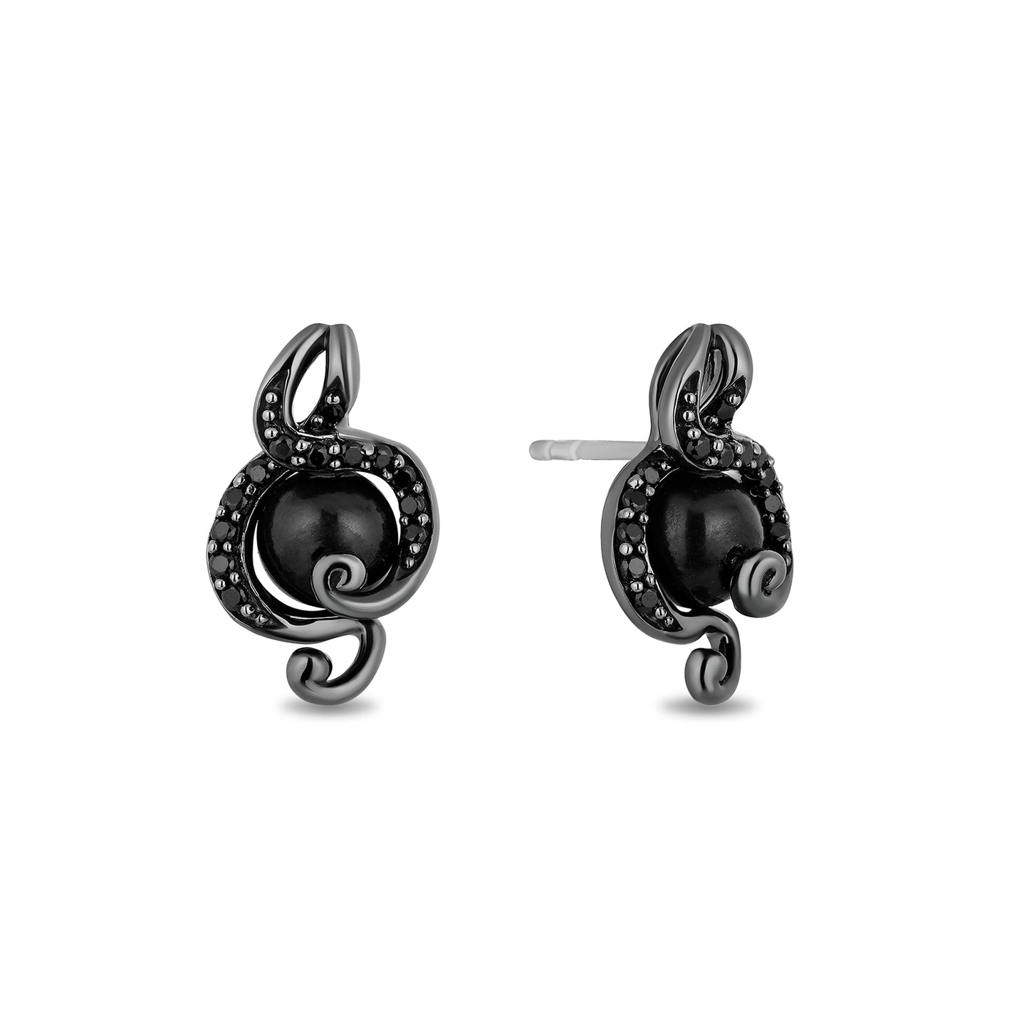 Enchanted Disney Fine Jewelry Black Rhodium over Sterling Silver with 1/5 CTTW Black Diamond and Round Pearl Ursula Earrings