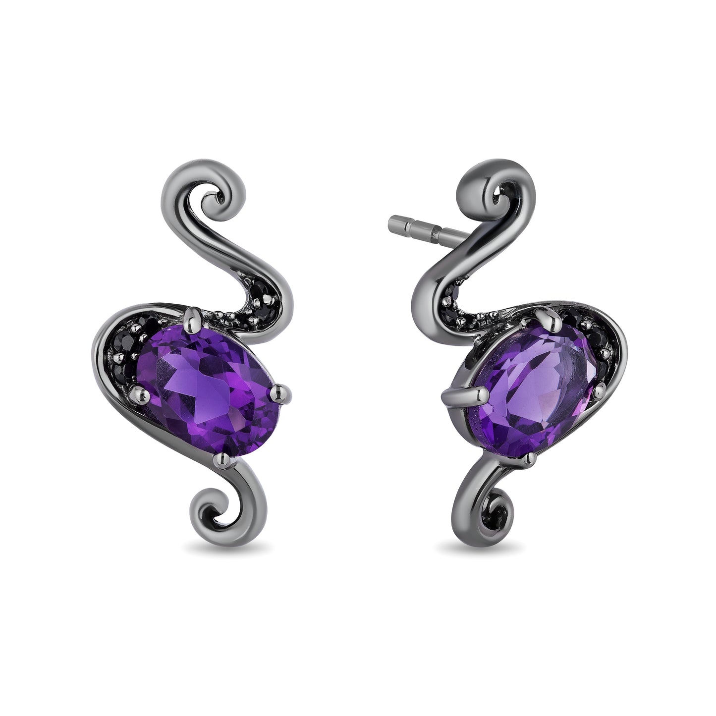 Enchanted Disney Fine Jewelry Black Rhodium over Sterling Silver with 1/10 CTTW Black Diamond and Amethyst Ursula Earrings