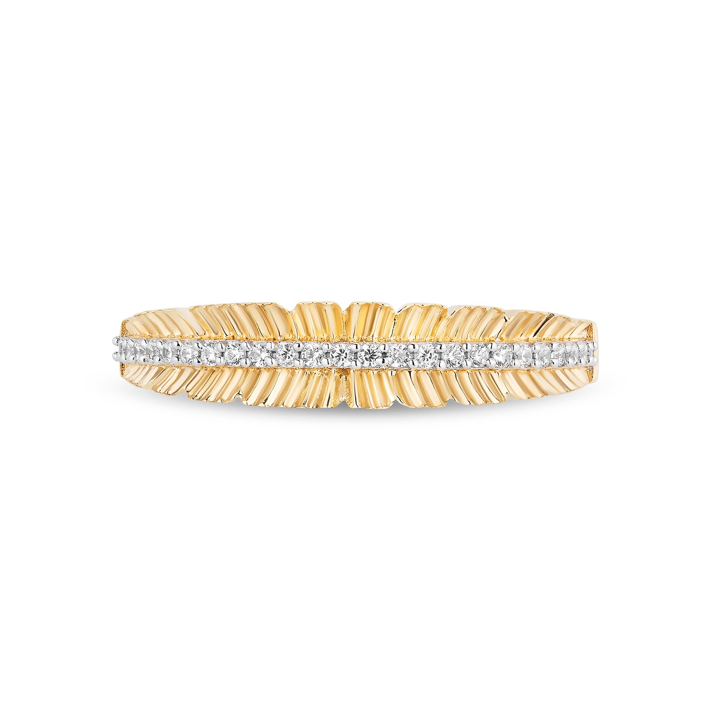 Enchanted Disney Fine Jewelry 10K Yellow Gold with 1/10 CTTW Diamond Pocahontas Feather Anniversary Band