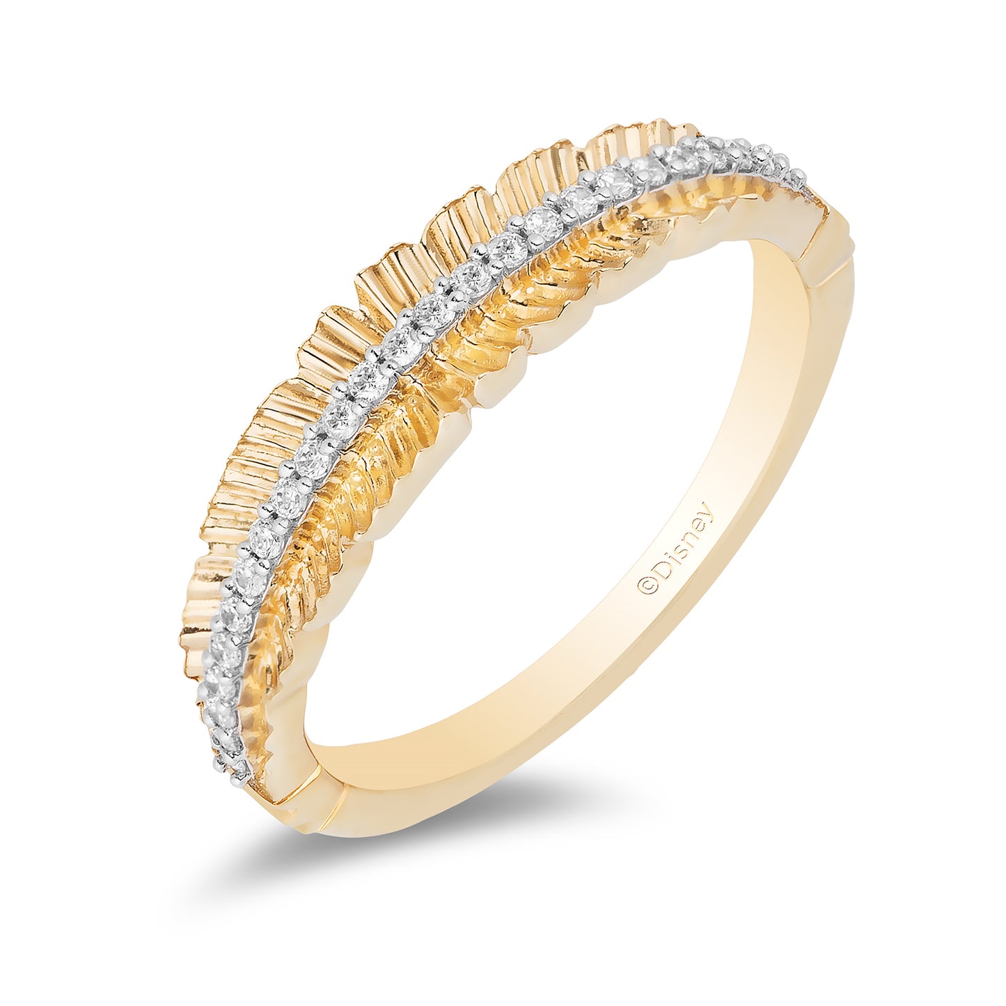 Enchanted Disney Fine Jewelry 10K Yellow Gold with 1/10 CTTW Diamond Pocahontas Feather Anniversary Band