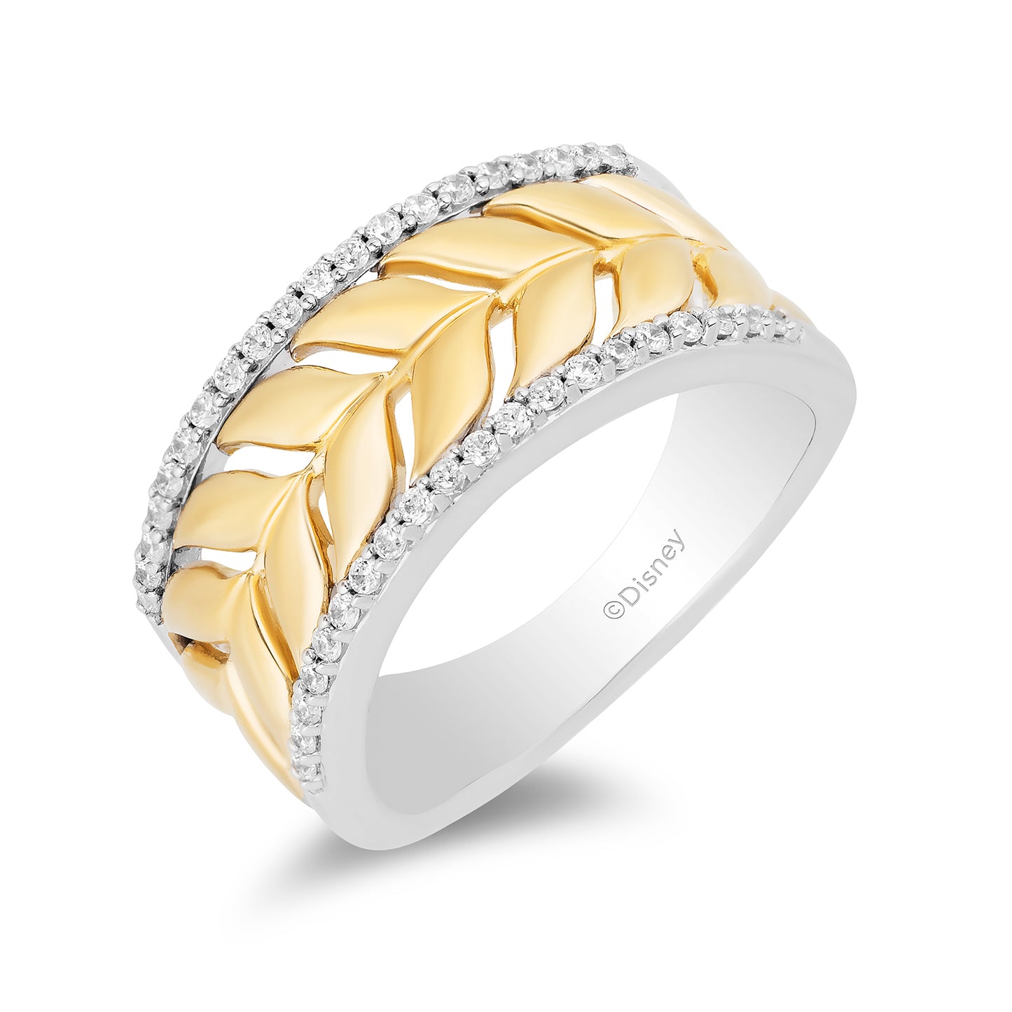 Enchanted Disney Fine Jewelry Sterling Silver and 10K Yellow Gold with 1/5 CTTW Diamond Anna Wheat Anniversary Band