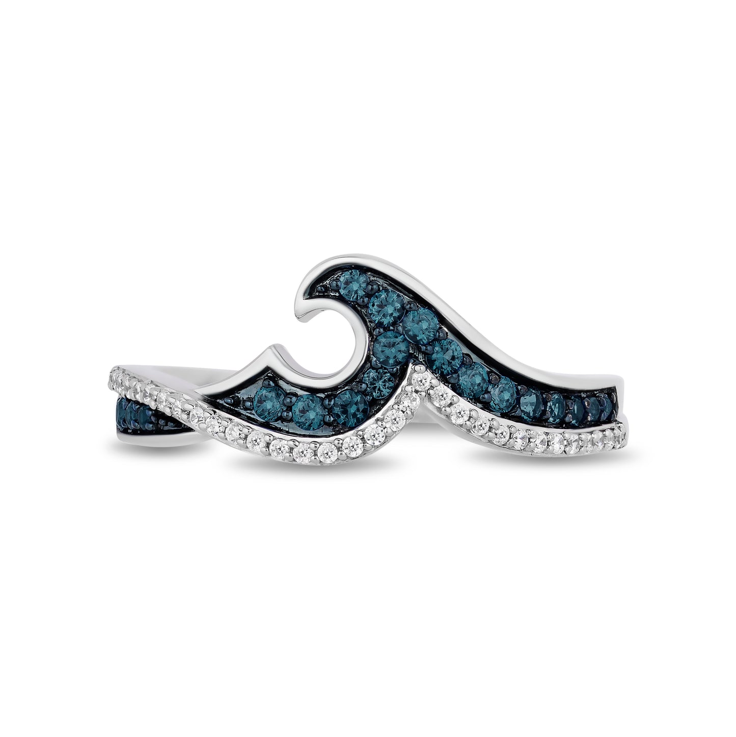 Enchanted Disney Fine Jewelry Sterling Silver with 1/4 CTTW Blue and White Diamond Moana Wave Ring