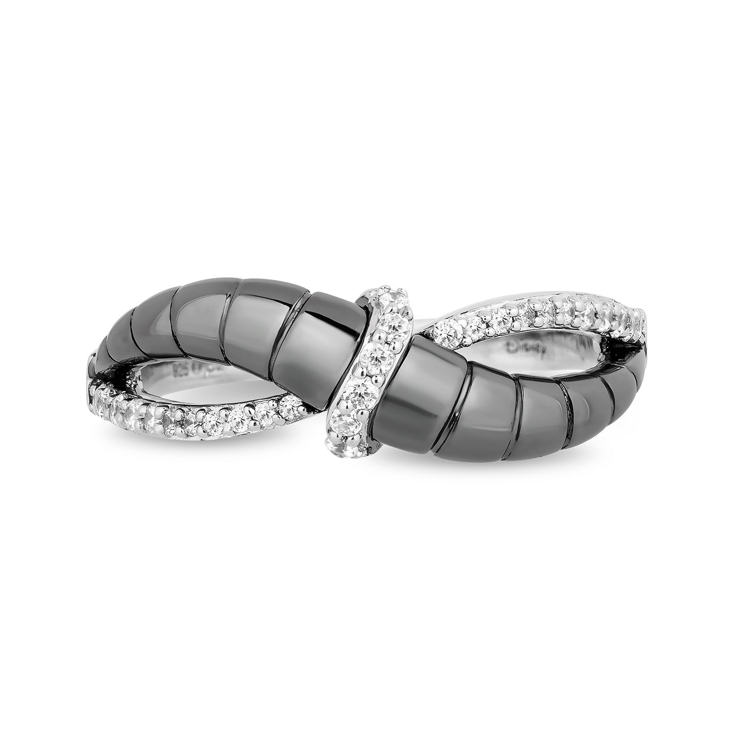 Enchanted Disney Fine Jewelry Black Rhodium over Sterling Silver with 1/6 CTTW Diamond Maleficent Horn Textured Ring