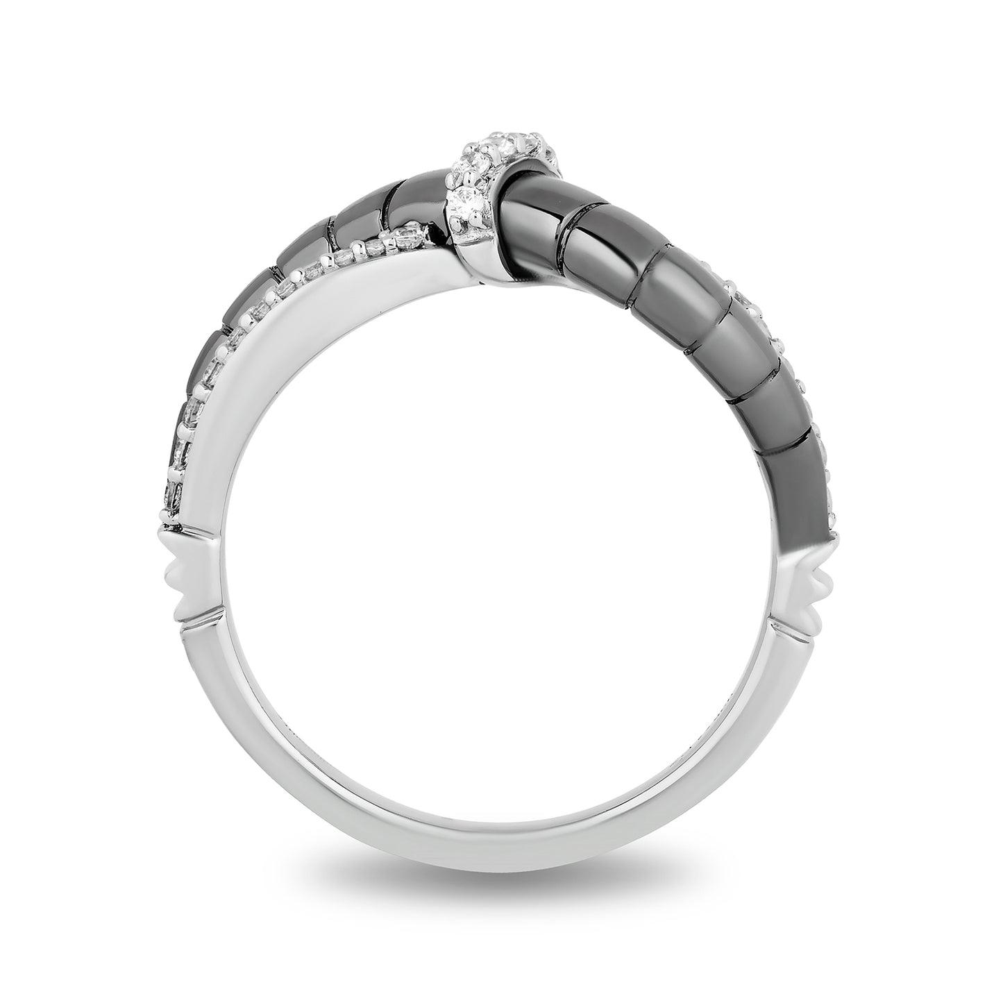 Enchanted Disney Fine Jewelry Black Rhodium over Sterling Silver with 1/6 CTTW Diamond Maleficent Horn Textured Ring