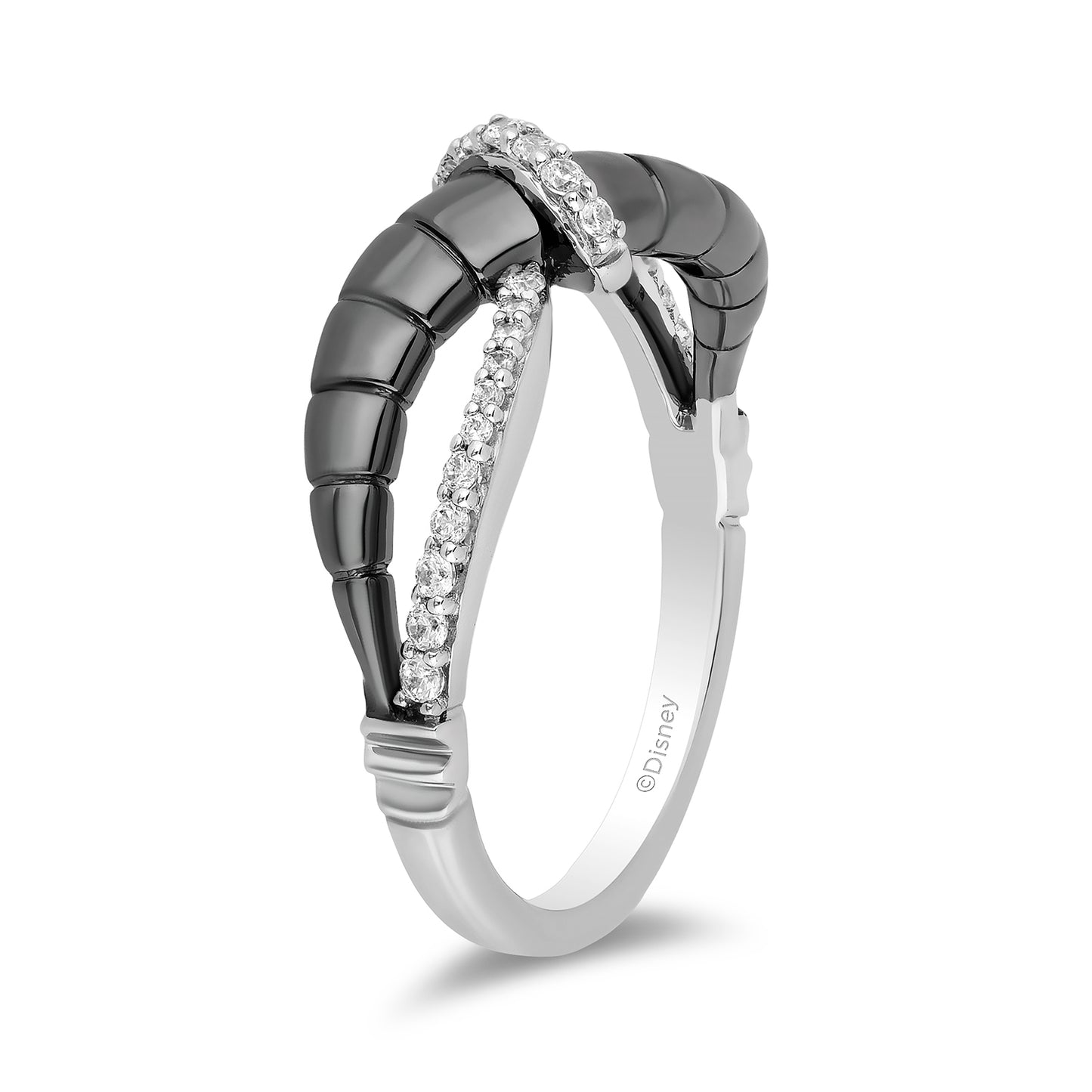 Enchanted Disney Fine Jewelry Black Rhodium over Sterling Silver with 1/6 CTTW Diamond Maleficent Horn Textured Ring