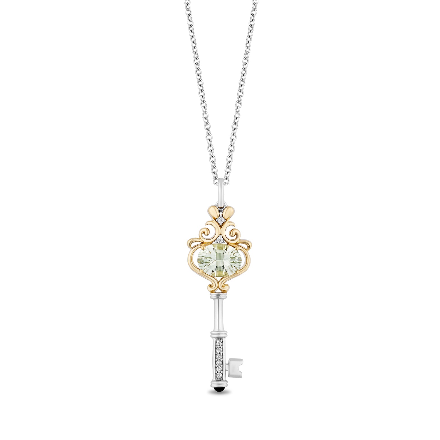 Disney Cinderella Inspired Diamond Key Necklace Pendant in Sterling Silver and 10K Yellow Gold 1/20 CTTW View 1