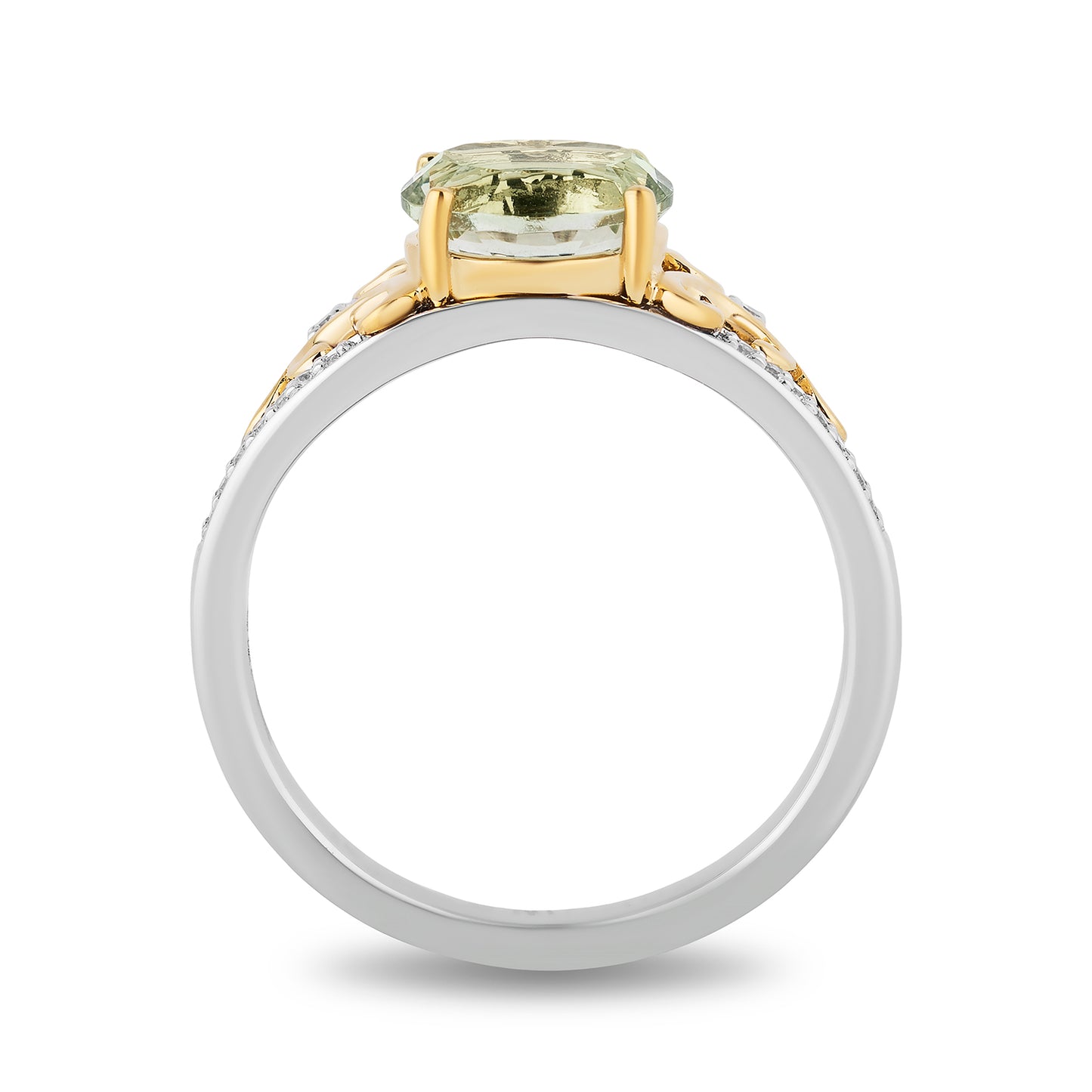 Disney Cinderella Inspired Diamond and Concave Oval Green Amethyst Stepsisters Ring in Sterling Silver and 10K Yellow Gold 1/10 CTTW View 4