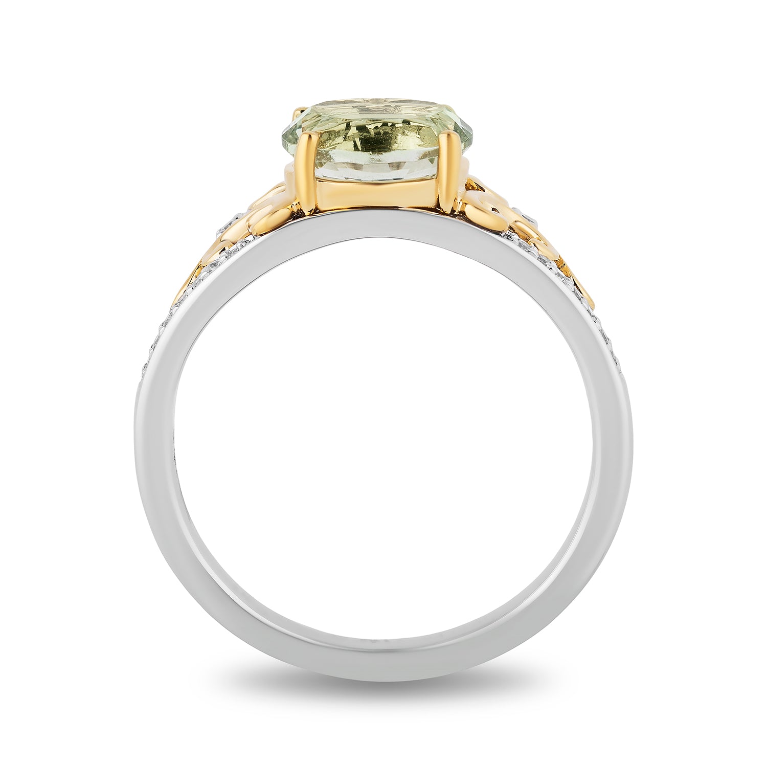 Disney Cinderella Inspired Diamond and Concave Oval Green Amethyst Stepsisters Ring in Sterling Silver and 10K Yellow Gold 1/10 CTTW View 4