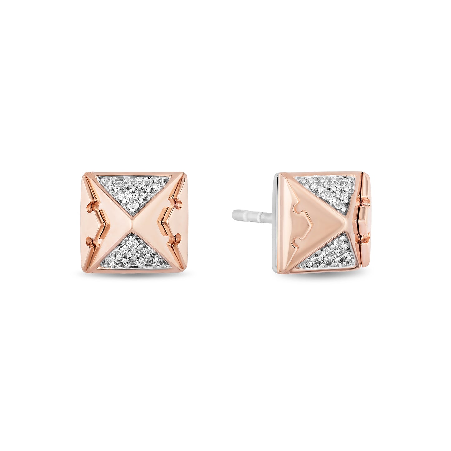 Enchanted Disney Fine Jewelry 10K Rose Gold and Sterling Silver 1/10 CTTW Diamond Aurora Pyramid Stud Earrings