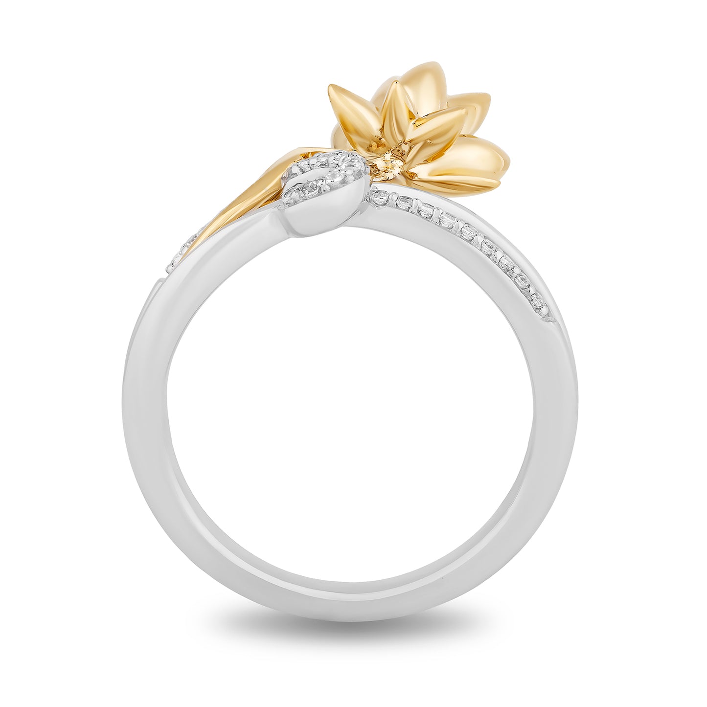 Enchanted Disney Fine Jewelry Sterling Silver and 10K Yellow Gold With 1/10 CTTW Diamond Tiana Lotus Ring
