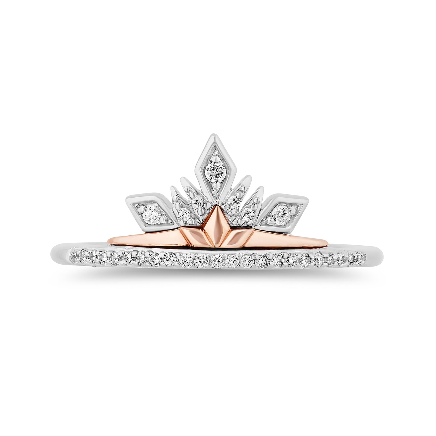 Disney Elsa Inspired Diamond Duo Stack Ring in Sterling Silver and 10K Rose Gold 1/6 CTTW View 4