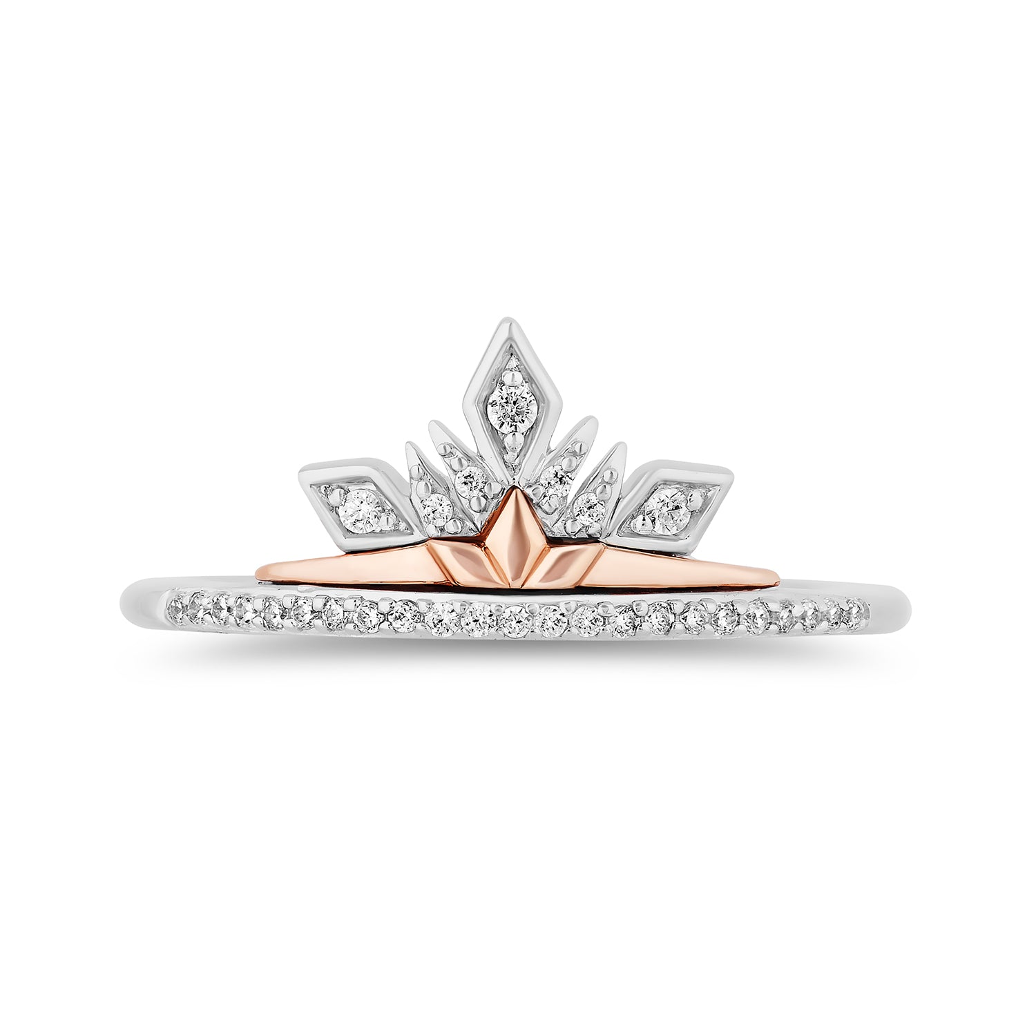 Disney Elsa Inspired Diamond Duo Stack Ring in Sterling Silver and 10K Rose Gold 1/6 CTTW View 4