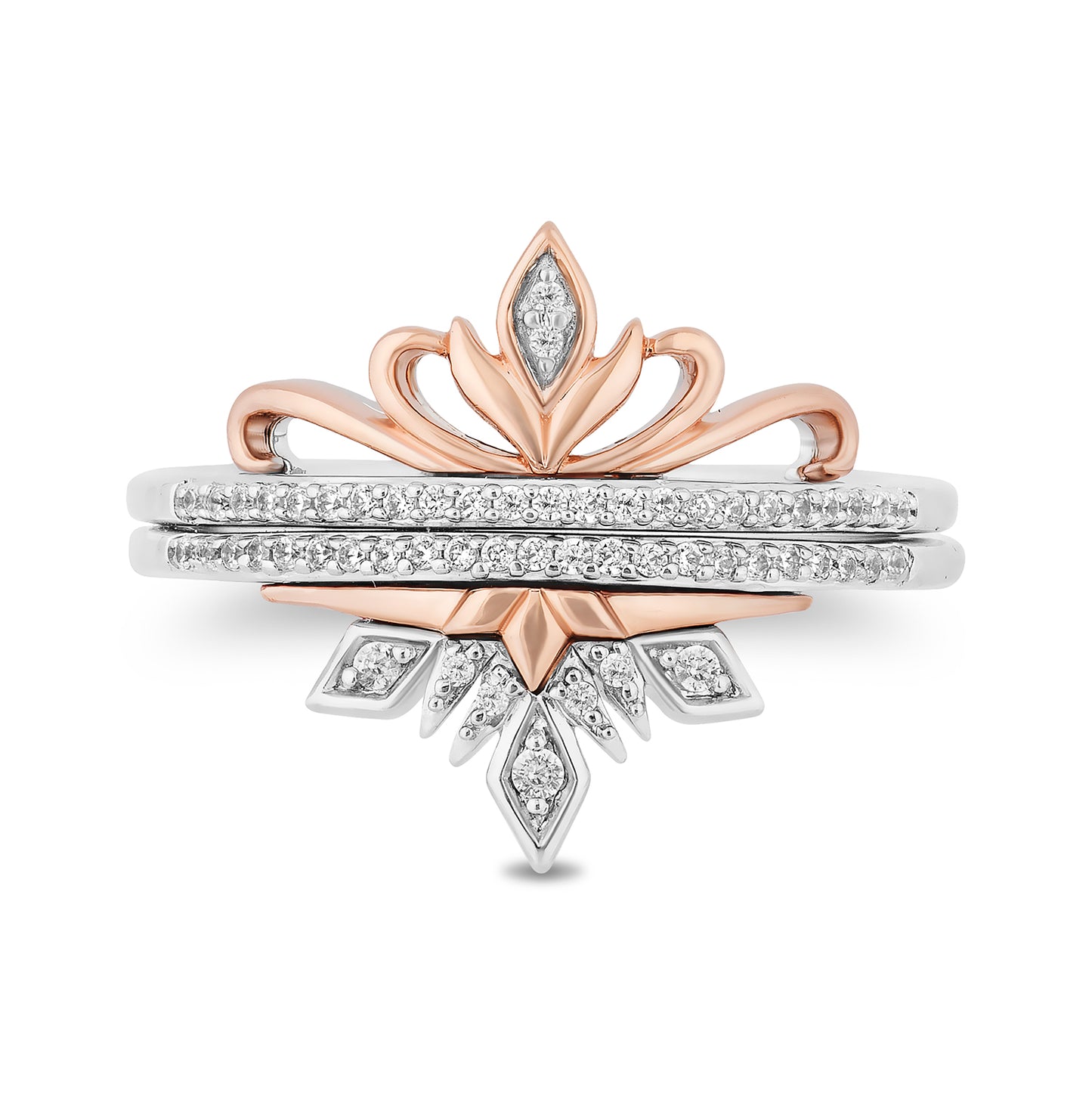 Disney Elsa Inspired Diamond Duo Stack Ring in Sterling Silver and 10K Rose Gold 1/6 CTTW View 2