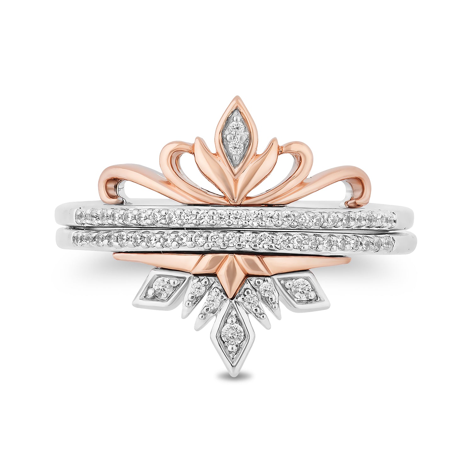 Disney Elsa Inspired Diamond Duo Stack Ring in Sterling Silver and 10K Rose Gold 1/6 CTTW View 2