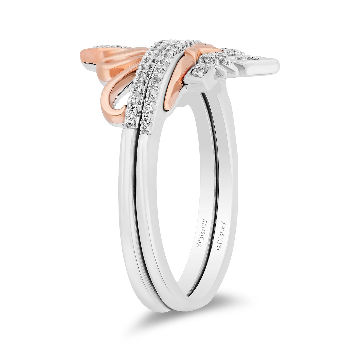 Disney Elsa Inspired Diamond Duo Stack Ring in Sterling Silver and 10K Rose Gold 1/6 CTTW View 7
