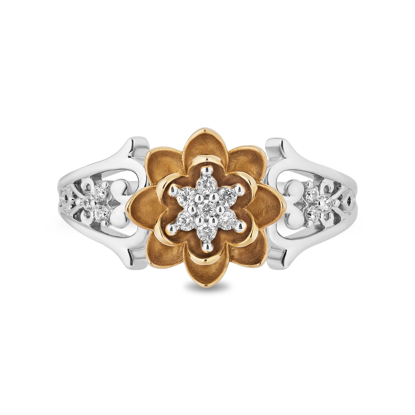 Enchanted Disney Fine Jewelry Sterling Silver and 10K Yellow Gold With 1/8 CTTW Diamond Tiana Lotus Ring