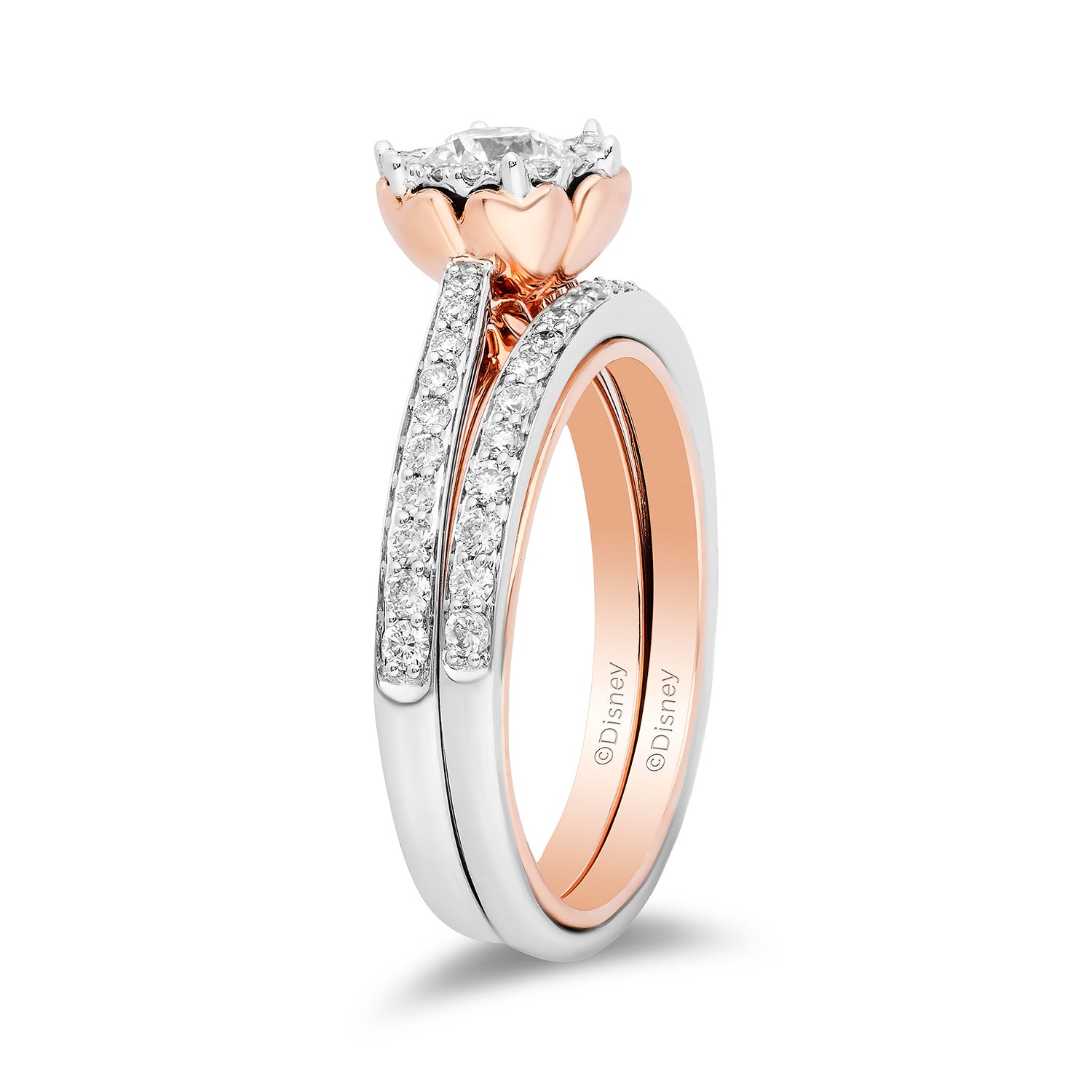 Disney Belle Inspired Diamond Bridal Set in 14K White Gold and Rose Gold 1 Cttw