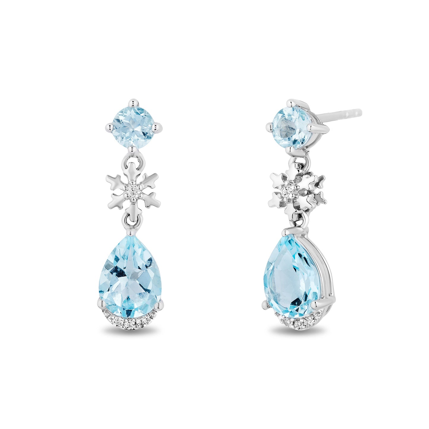 Enchanted Disney Fine Jewelry Sterling Silver with White Topaz and Sky Blue Topaz Elsa Snowflake Earrings