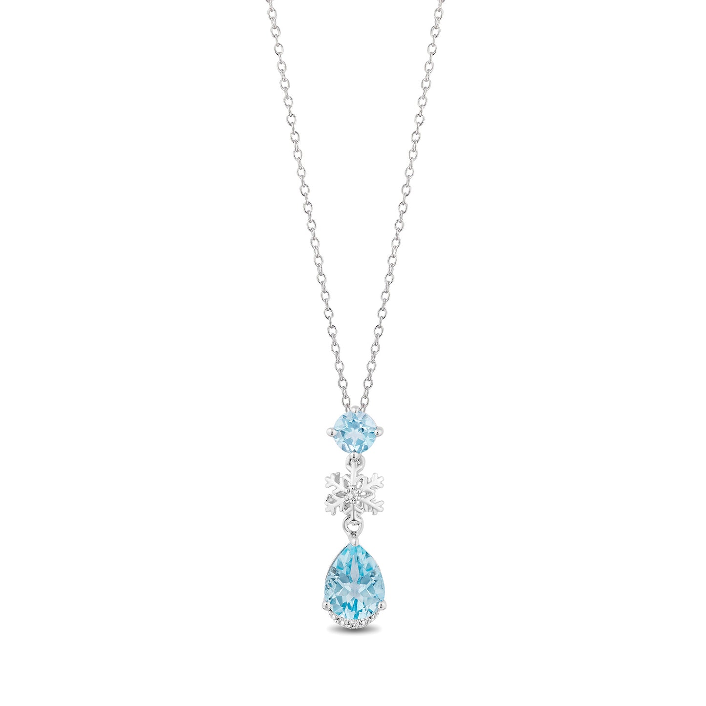 Enchanted Disney Fine Jewelry Sterling Silver White topaz and Sky Blue Topaz Elsa Snowflake Pendant Necklace