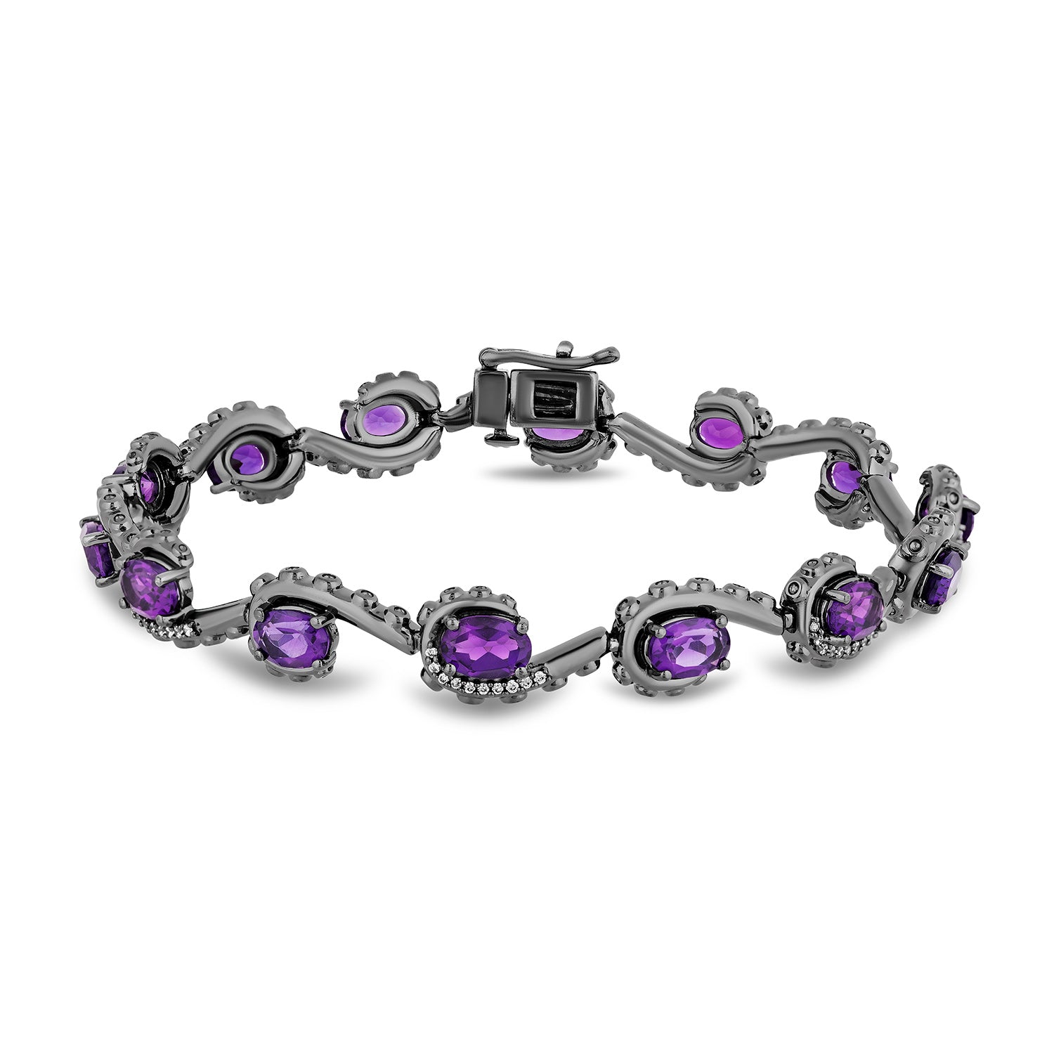 Disney Ursula Inspired Diamond & Purple Amethyst Bracelet in Black Rhodium Over Sterling Silver 1/5 CTTW View 1