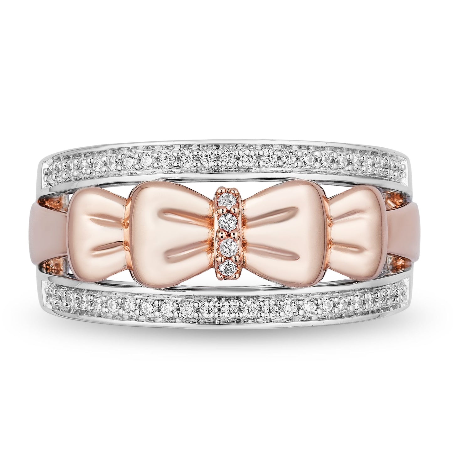 Enchanted Disney Fine Jewelry 14K Rose Gold Over Sterling Silver with 1/5 CTTW Snow White Bow Ring
